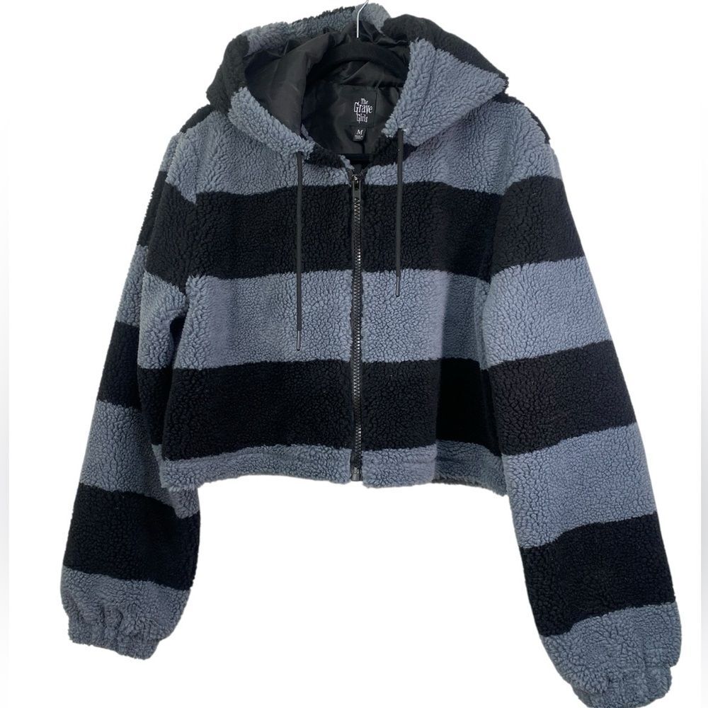 Dolls Kill Grave Girls Black Cat Energy Hooded Sherpa Jacket